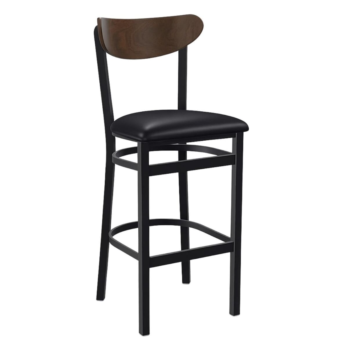 Kidney-Shaped Walnut Wood Restaurant Bar Stool with Black Metal Frame (Multiple Seat Options!)