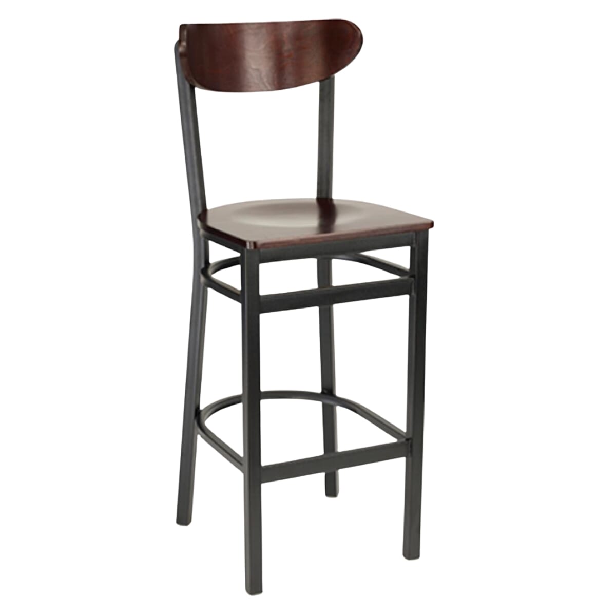 Kidney-Shaped Walnut Wood Restaurant Bar Stool with Black Metal Frame (Multiple Seat Options!)