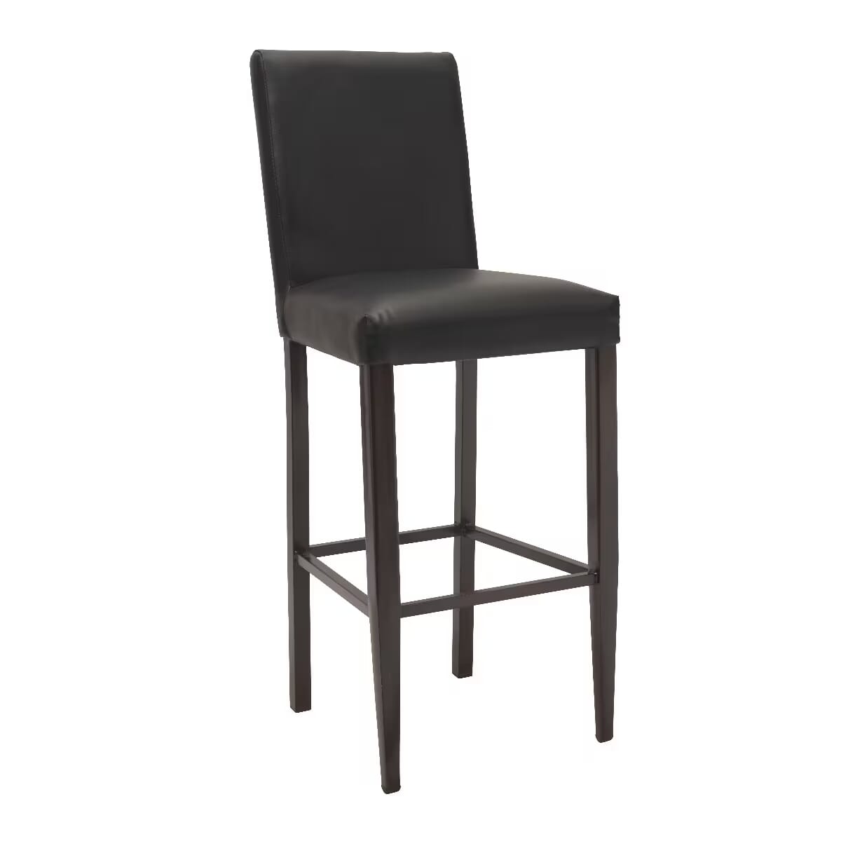 Walnut Finish Wood-Look Metal Restaurant Bar Stool with Upholstered Seat and Back