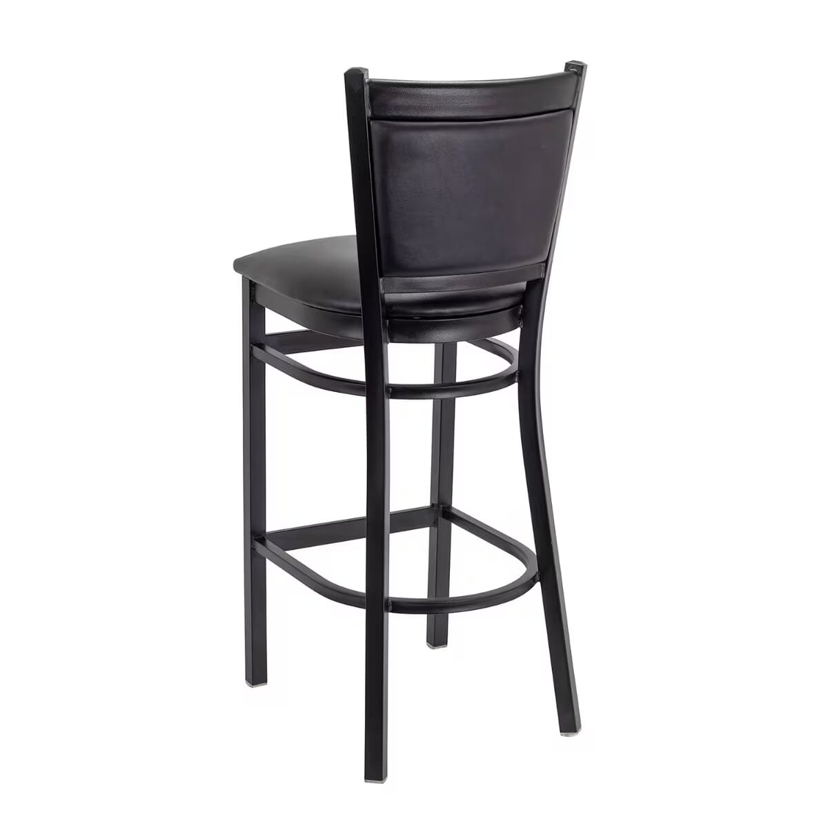 Black Steel Restaurant Bar Stool with Black Vinyl Seat and Back