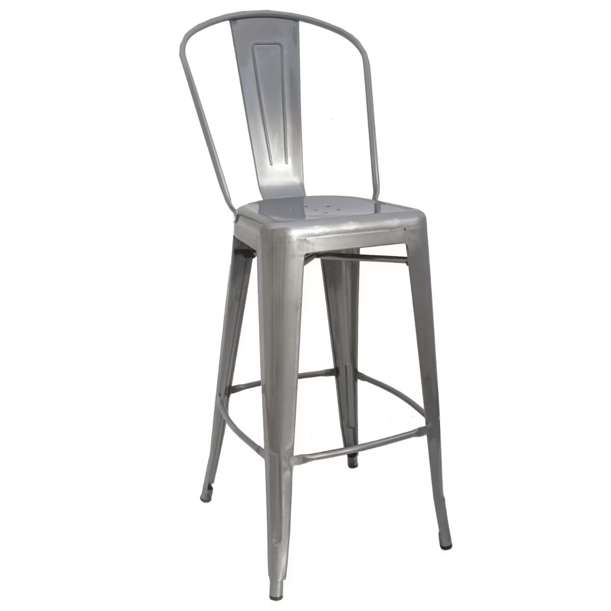Distressed Clear Steel Tolix-Style Restaurant Bar Stool