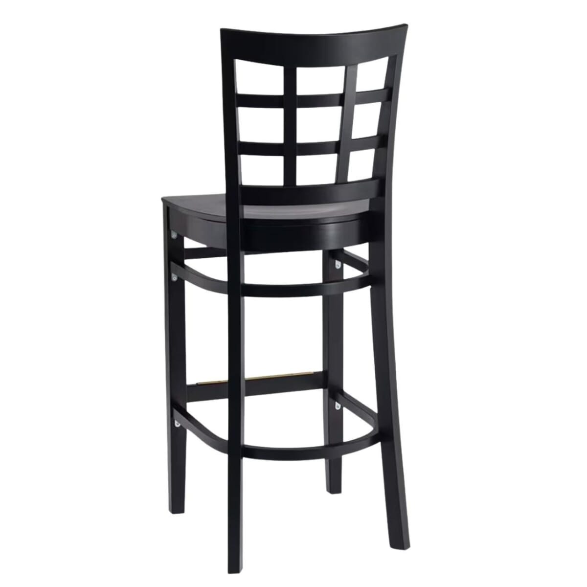 Commercial Black Wood Window Pane Restaurant Bar Stool with Wood Veneer Seat