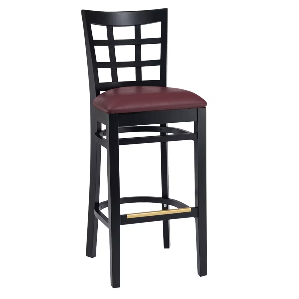 Commercial Wooden Window Pane Restaurant Bar Stool with Upholstered Seat