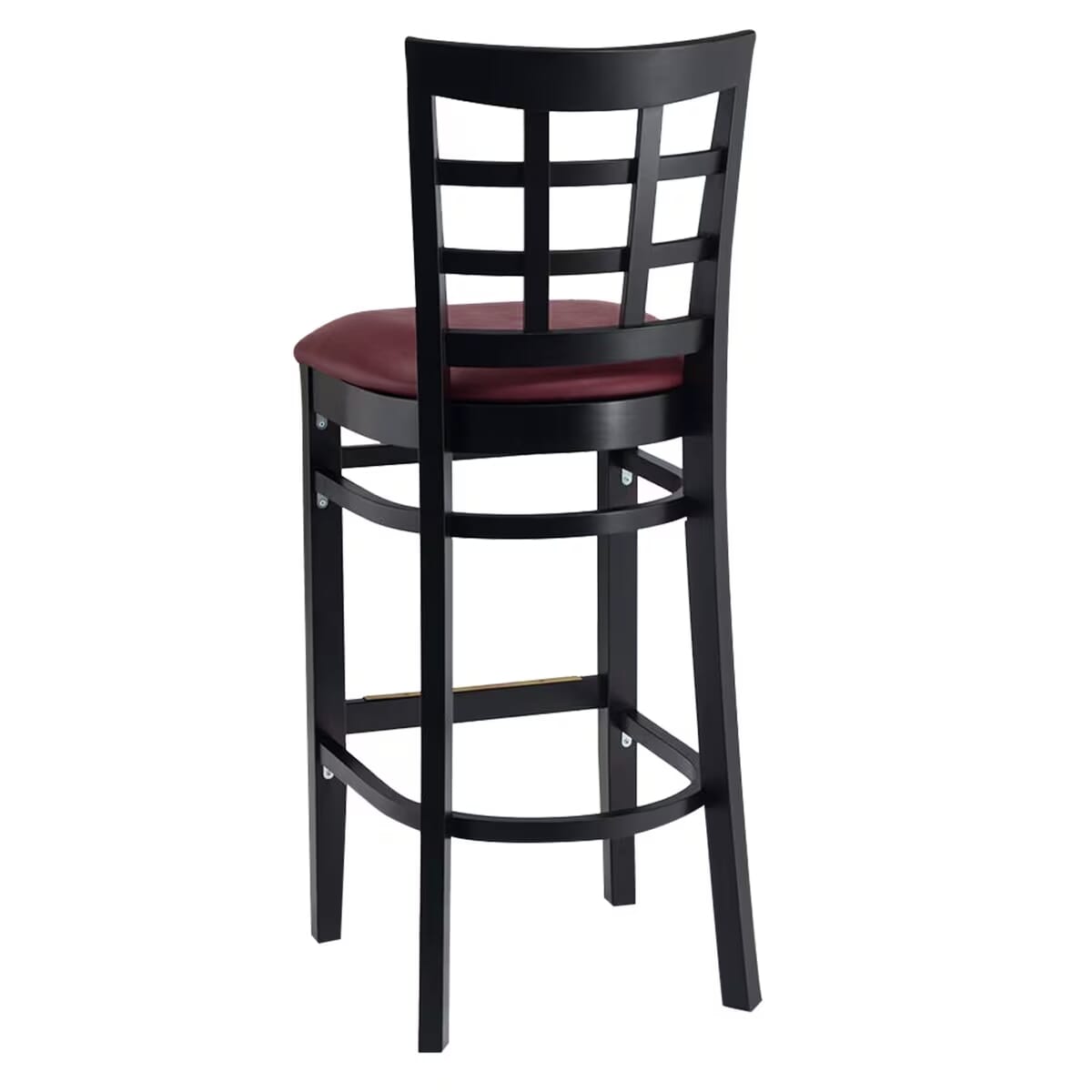 Commercial Black Wood Window Pane Restaurant Bar Stool with Upholstered Seat