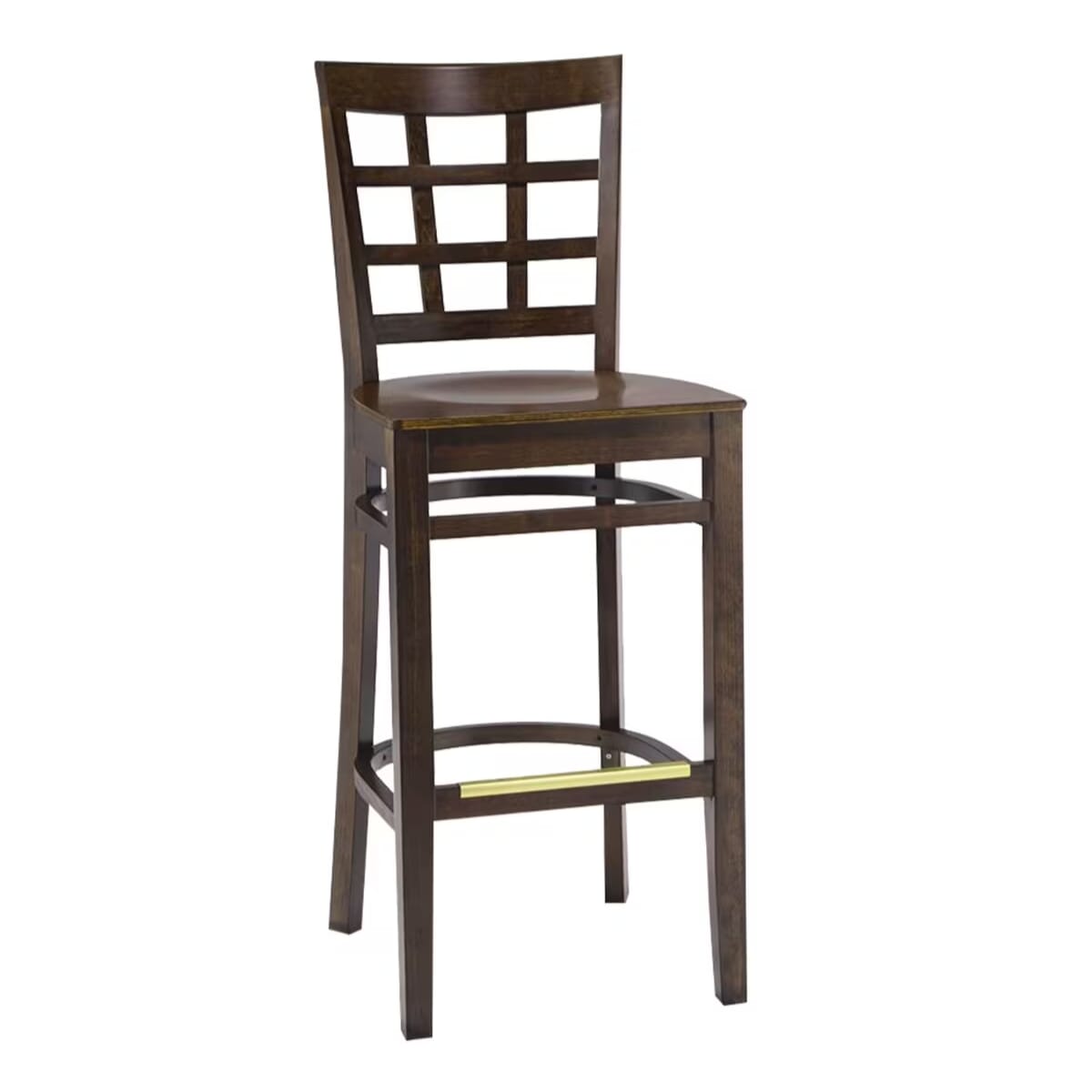 Commercial Walnut Wood Window Pane Restaurant Bar Stool with Wood Veneer Seat