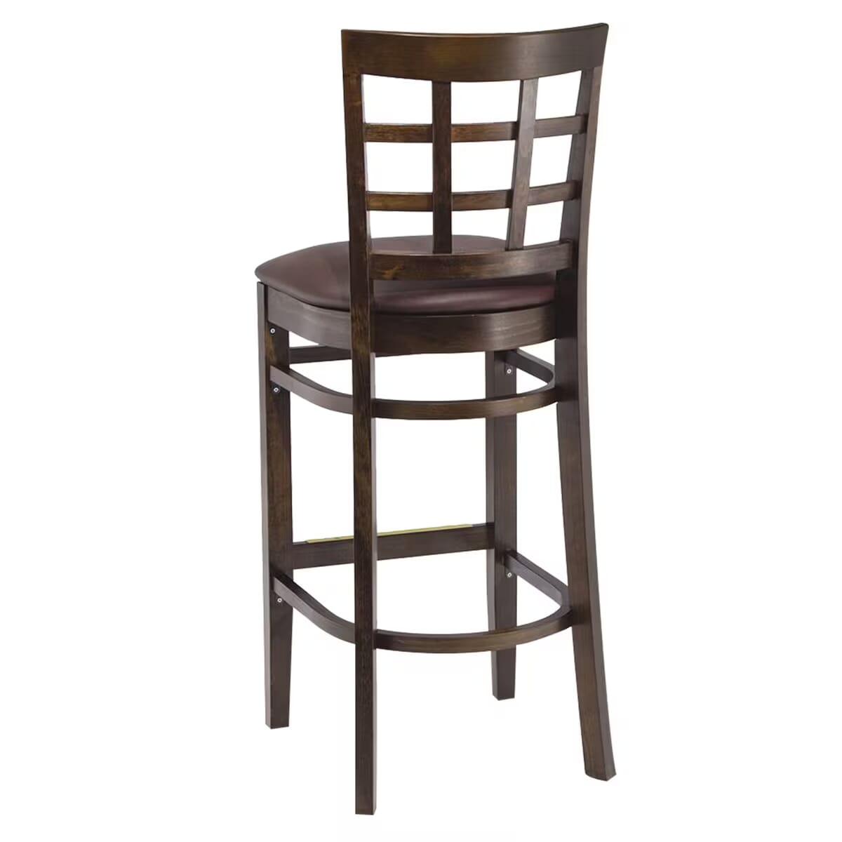 Commercial Walnut Wood Window Pane Restaurant Bar Stool with Upholstered Seat