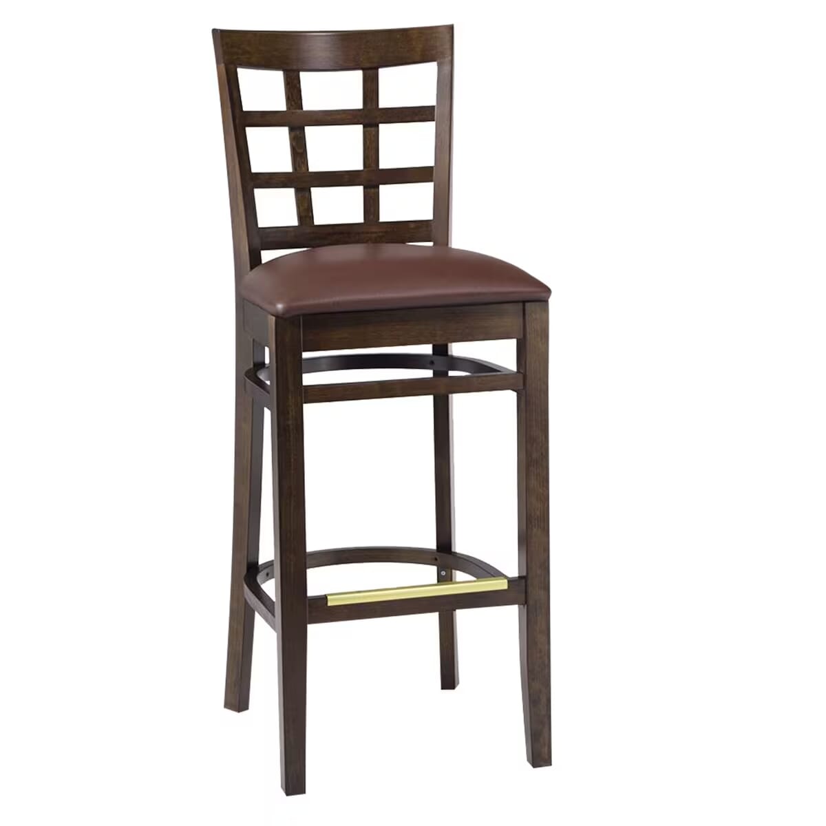 Commercial Walnut Wood Window Pane Restaurant Bar Stool with Upholstered Seat