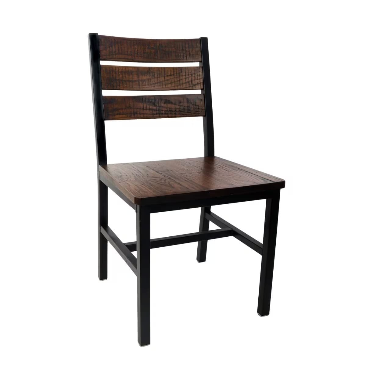 Walnut Finish Reclaimed Wood Ladder Back Restaurant Chair with Steel Frame