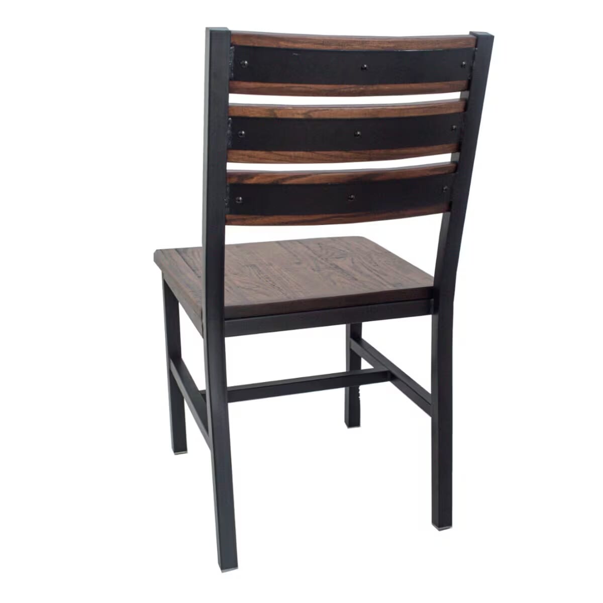 Walnut Finish Reclaimed Wood Ladder Back Restaurant Chair with Steel Frame