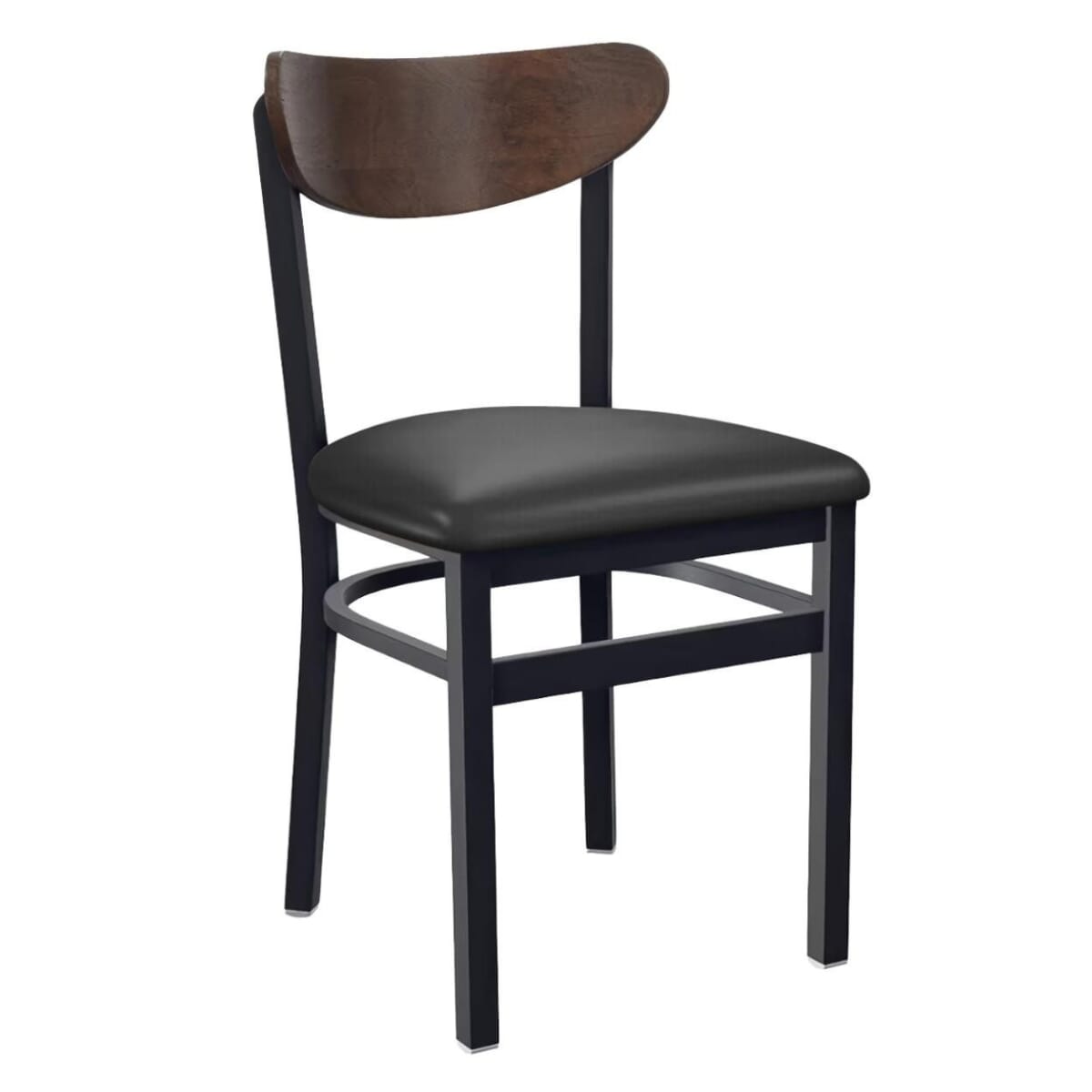 Kidney-Shaped Walnut Wood Restaurant Chair with Black Metal Frame (Multiple Seat Options!)