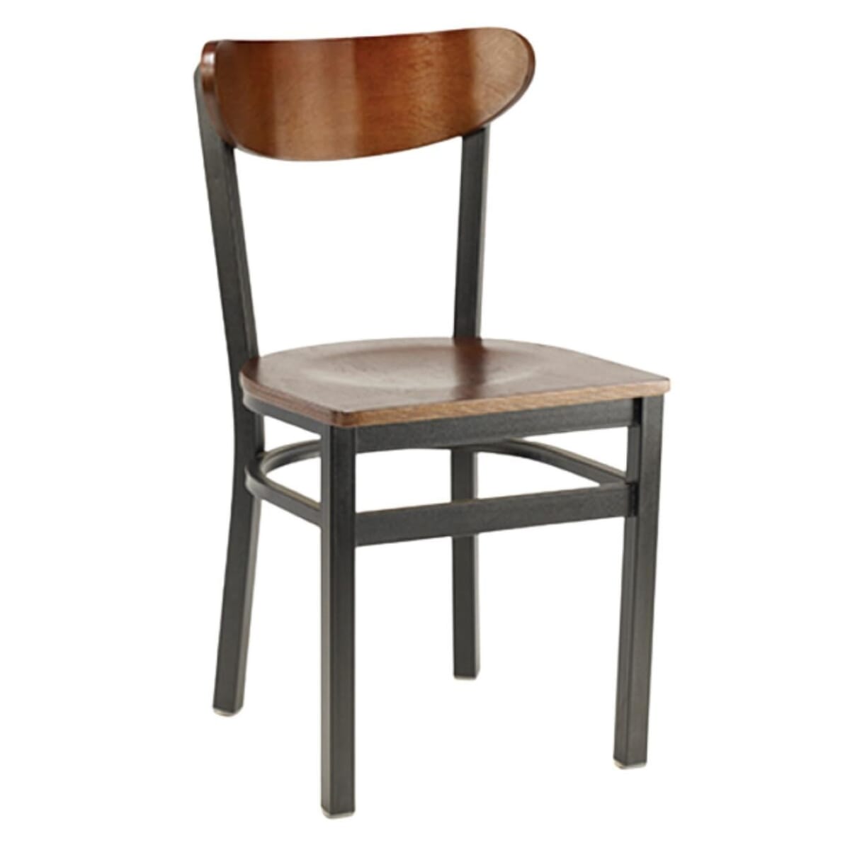 Kidney-Shaped Walnut Wood Restaurant Chair with Black Metal Frame (Multiple Seat Options!)