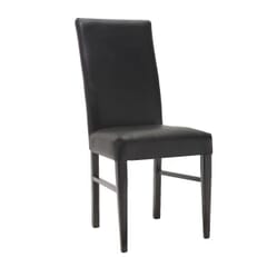 Black Vinyl Metal Dining Chair with Wood-Style Finish