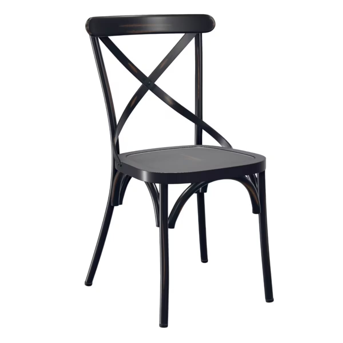 Antique-Style Black Metal Cross Back Restaurant Chair