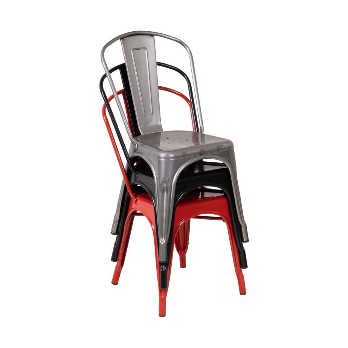 Distressed Clear Steel Tolix-Style Stackable Restaurant Chair with Arched Back