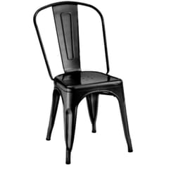 Black Steel Tolix-Style Stackable Restaurant Chair with Arched Back