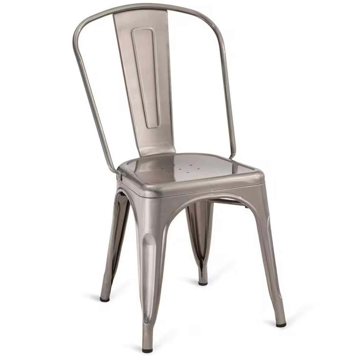 Distressed Clear Steel Tolix-Style Stackable Restaurant Chair with Arched Back