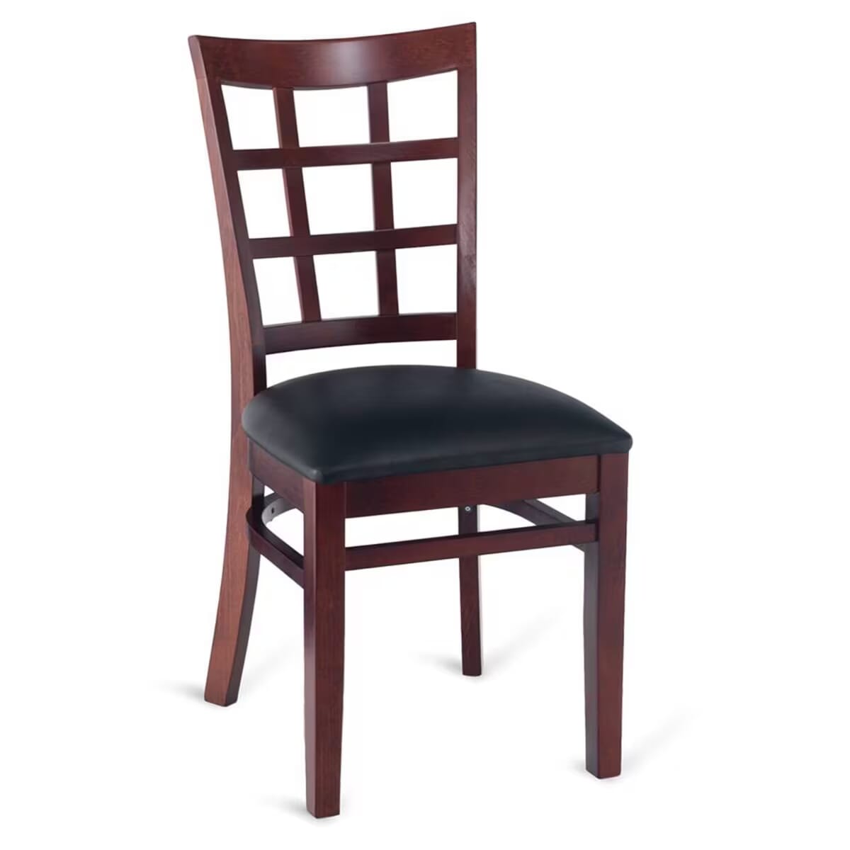 Commercial Dark Mahogany Wood Window Pane Restaurant Chair (3 Vinyl Seat Options)