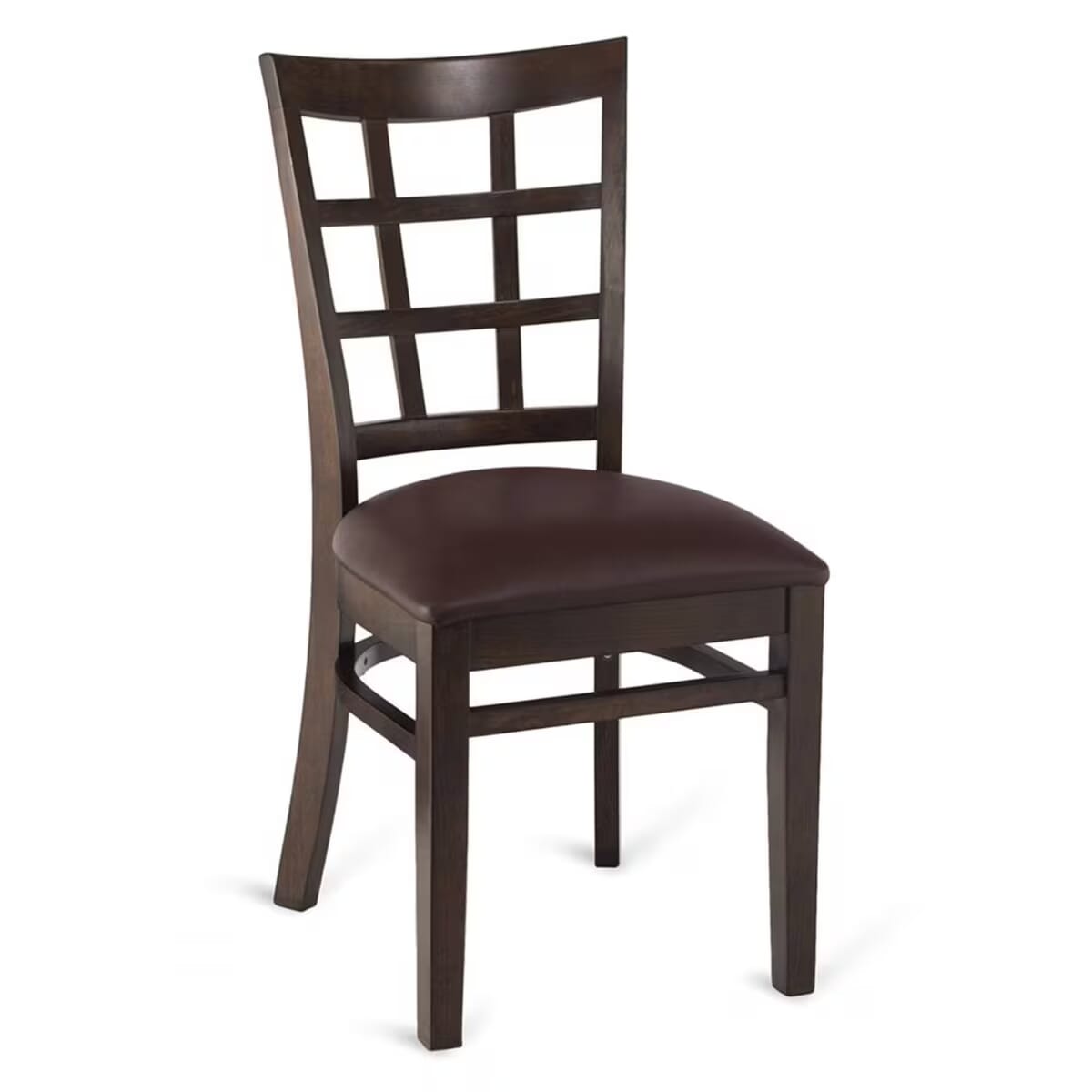 Commercial Walnut Wood Window Pane Restaurant Chair (3 Vinyl Seat Options)