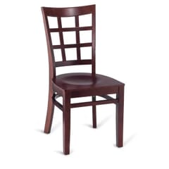 Dark Mahogany Wood Window Pane Restaurant Chair with Wood Veneer Seat