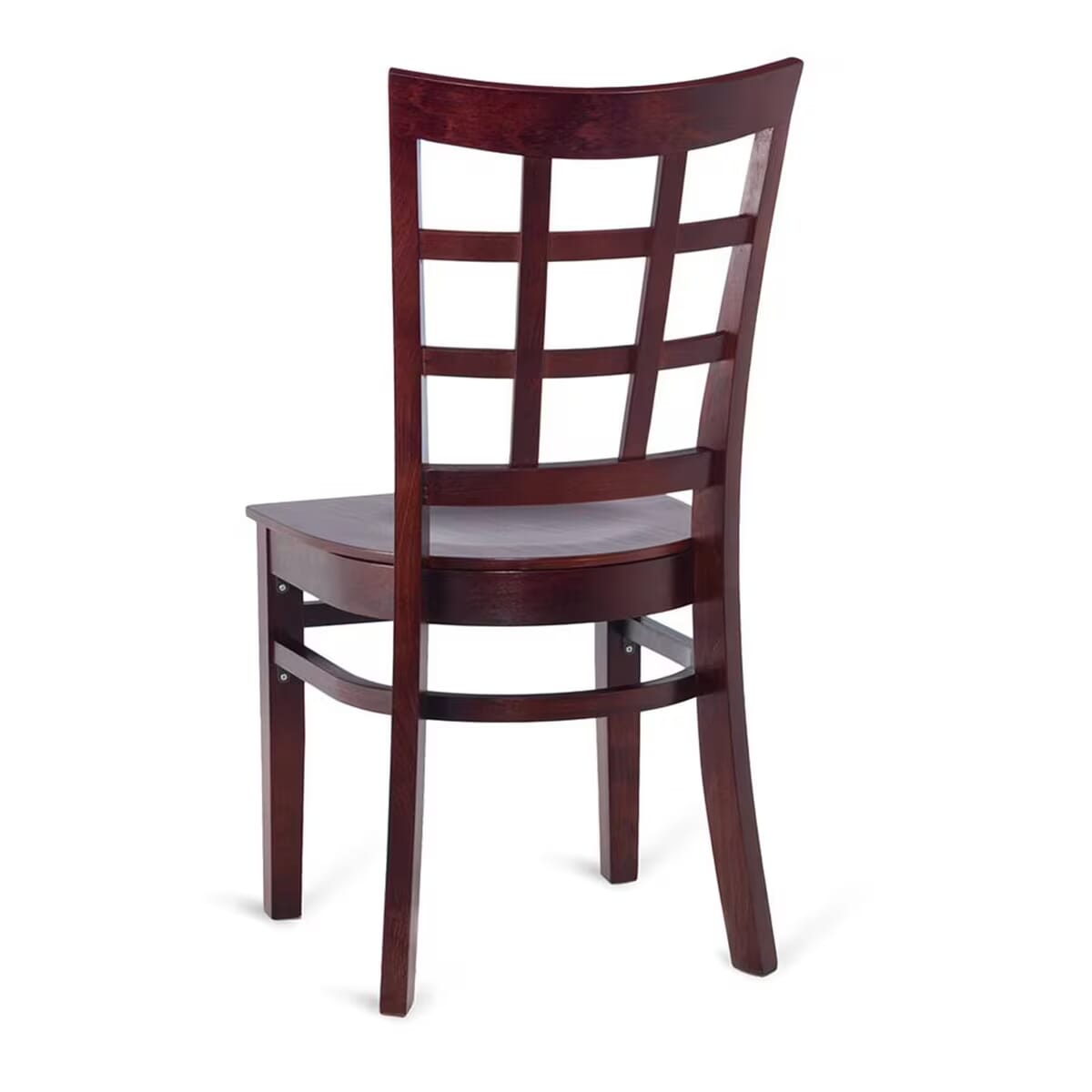 Dark Mahogany Wood Window Pane Restaurant Chair with Wood Veneer Seat