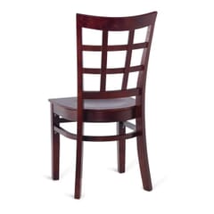 Dark Mahogany Wood Window Pane Restaurant Chair with Wood Veneer Seat