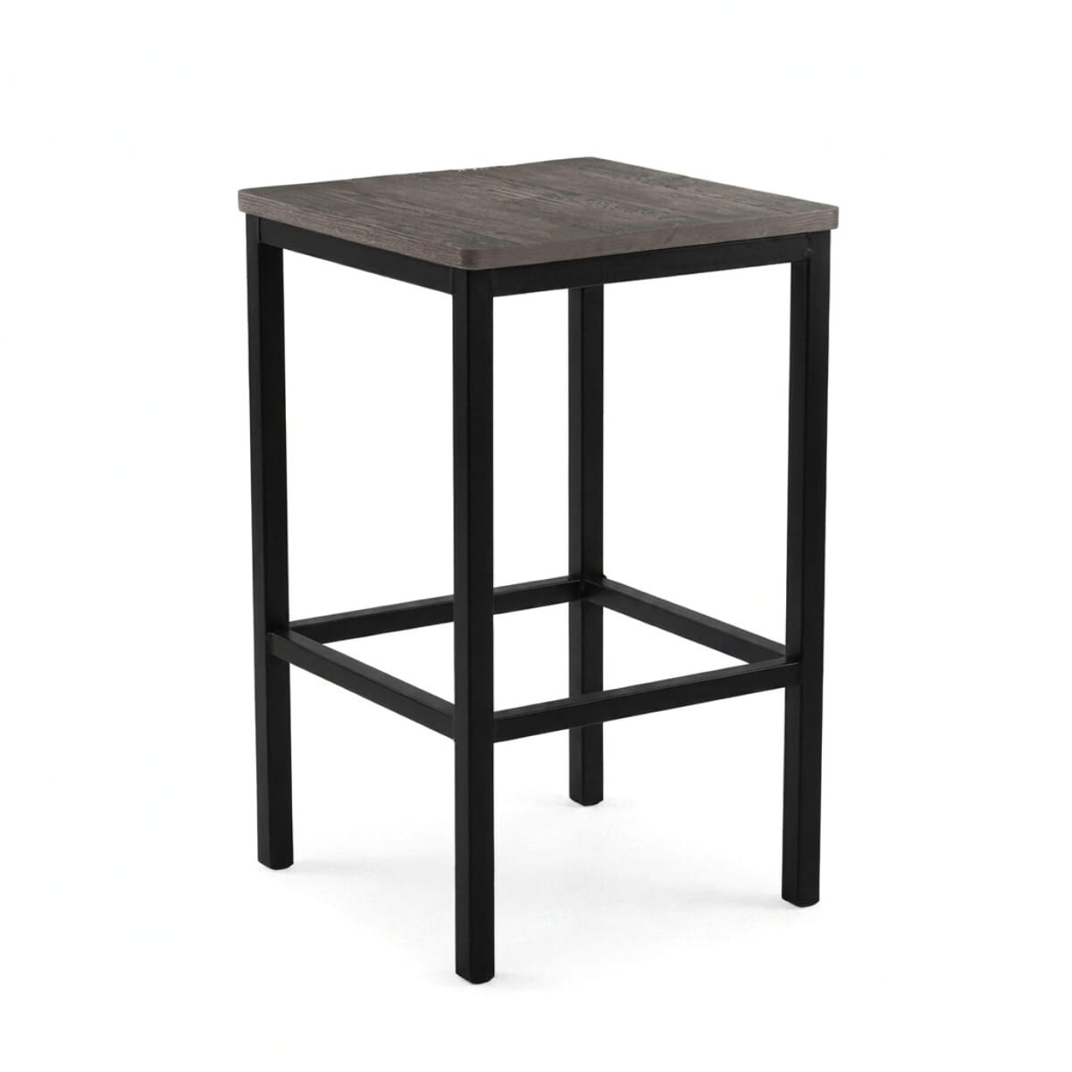 Updated title:  Elliot Collection Backless Black Frame Bar Stool with Gray Oak Seat