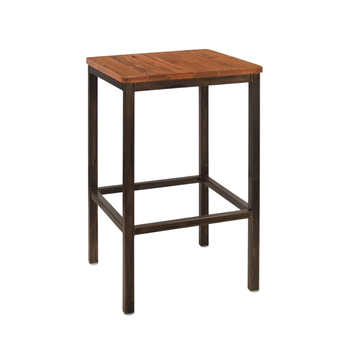 Elliot Collection Backless Weathered Iron Bar Stool with Distressed Oak Seat