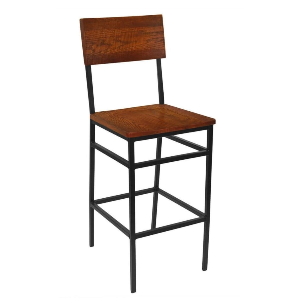Henry Collection Steel Bar Stool With Distressed Solid Wood Seat and Back from East Coast Chair & Barstool