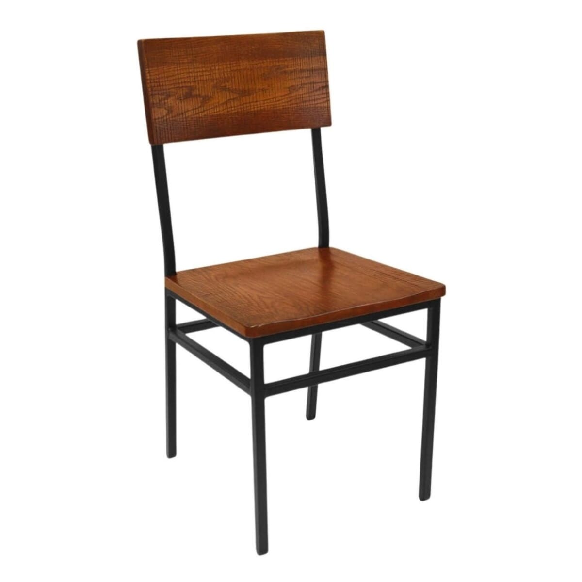 Henry Collection Steel Chair With Distressed Solid Wood Seat and Back