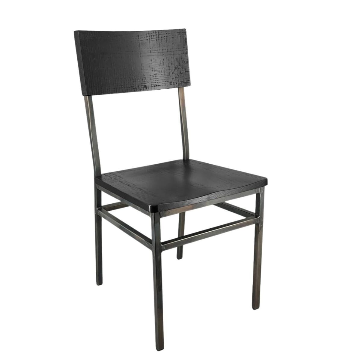 Henry Collection Weathered Iron Steel Chair with Black Solid Wood Seat and Back East Coast Chair and Barstool