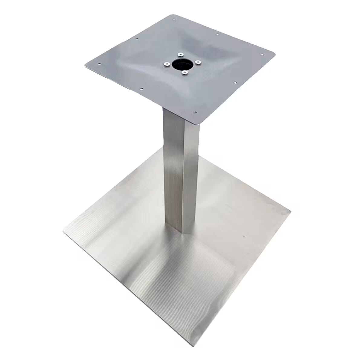 Palermo Brushed Stainless Steel Square Table Base with Umbrella Hole (24 x 24,  Available in Standard & Bar Height!)