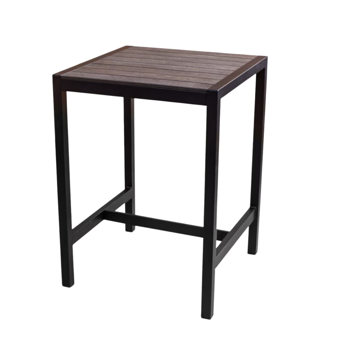 Aluminum Restaurant Table with Brushed Brown Synthetic Teak Slats (Bar Height 42