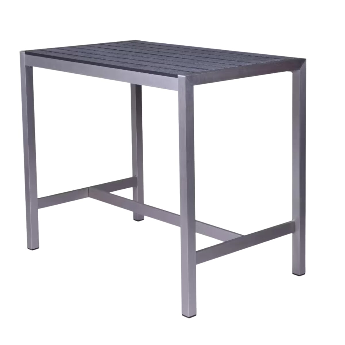 Aluminum Restaurant Table with Pewter Synthetic Teak Slats (Bar Height, Multiple Sizes!)