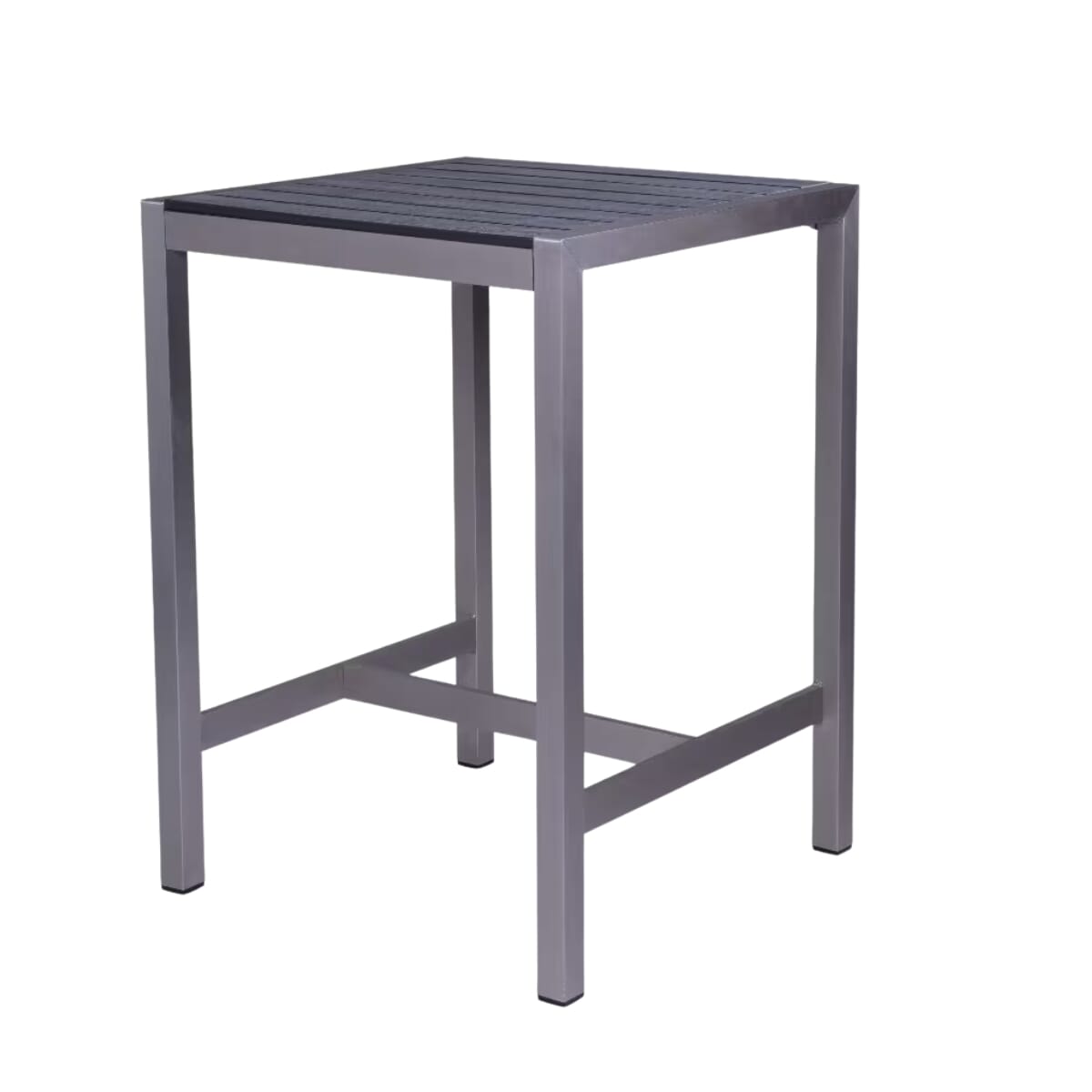 Aluminum Restaurant Table with Pewter Synthetic Teak Slats (Bar Height 42