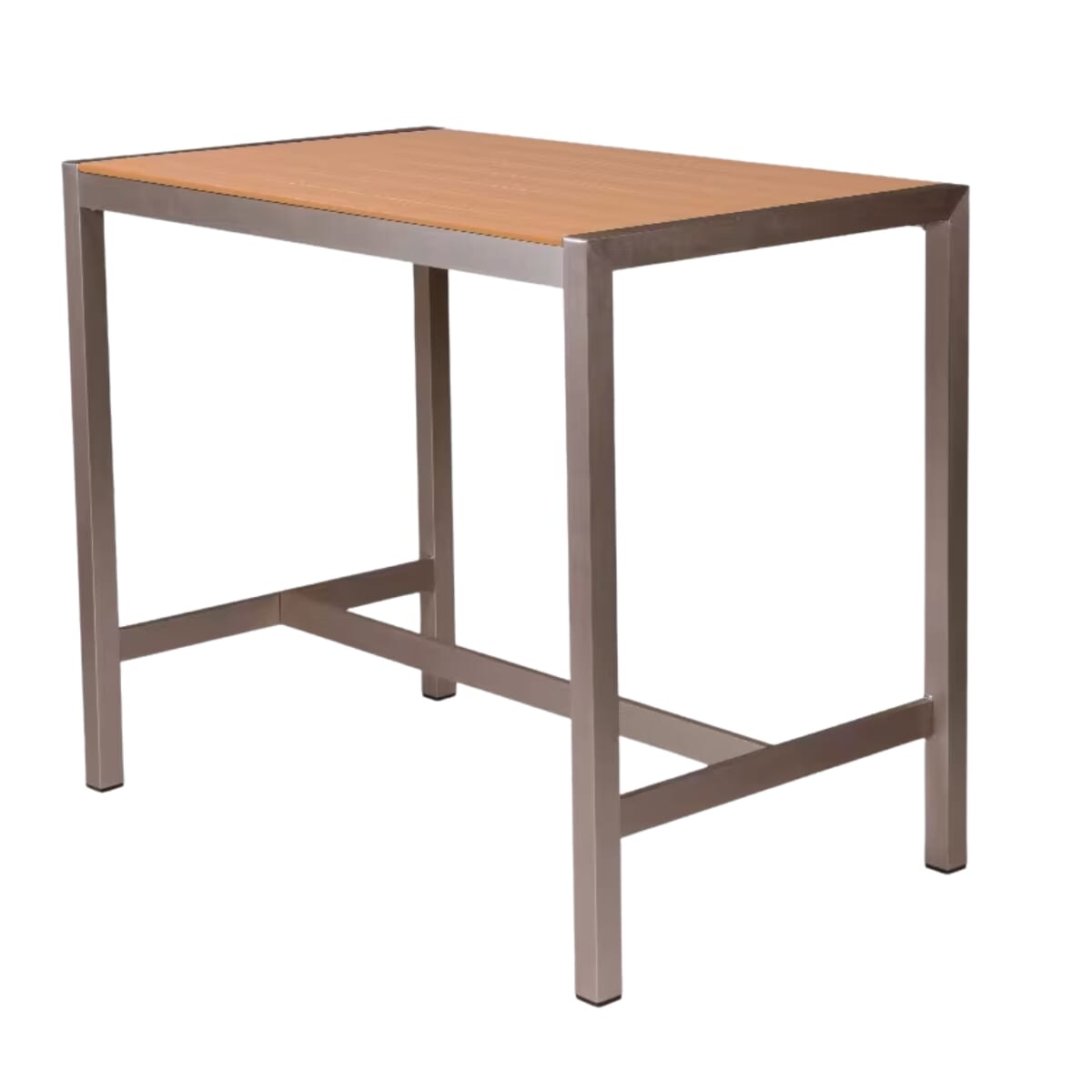 Aluminum Restaurant Table with Tan Synthetic Teak Slats (Bar Height, Multiple Sizes!)