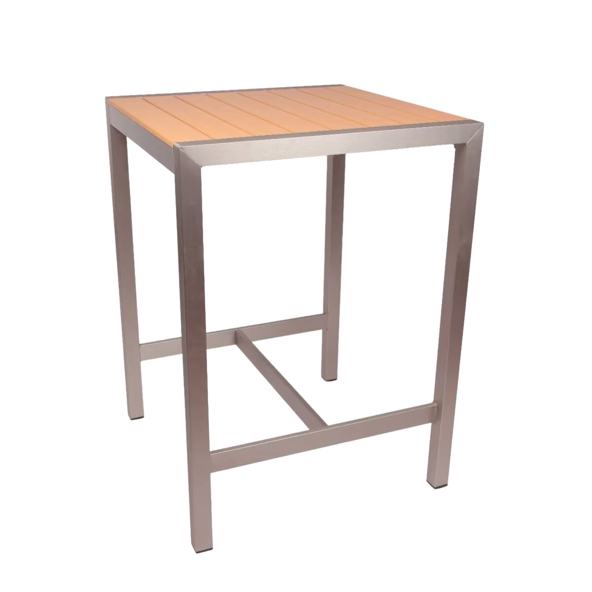 Aluminum Restaurant Table with Tan Synthetic Teak Slats (Bar Height 42