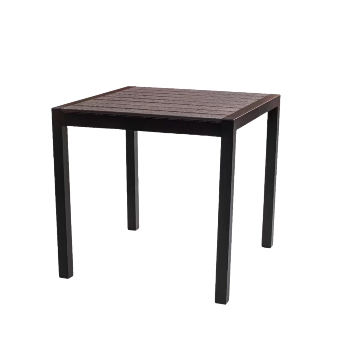 Aluminum Restaurant Table with Brushed Brown Synthetic Teak Slats (Standard Height, Multiple Sizes!)
