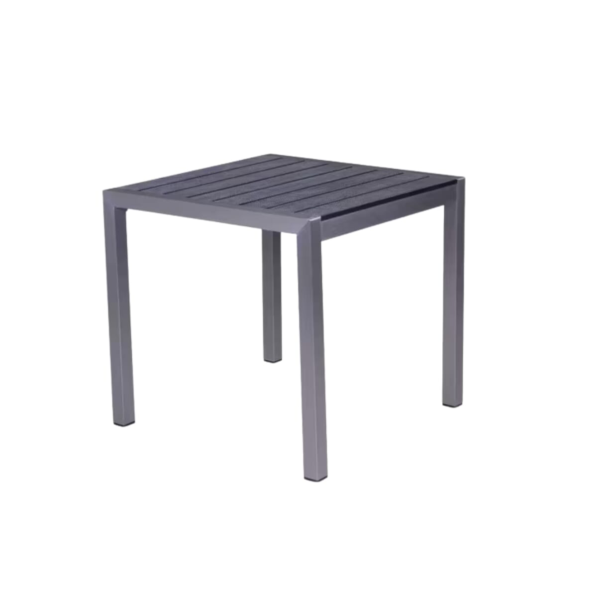 Aluminum Restaurant Table with Pewter Synthetic Teak Slats (Standard Height, Multiple Sizes!)