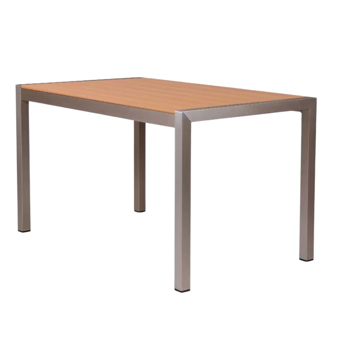 Aluminum Restaurant Table with Tan Synthetic Teak Slats (Standard Height, Multiple Sizes!)