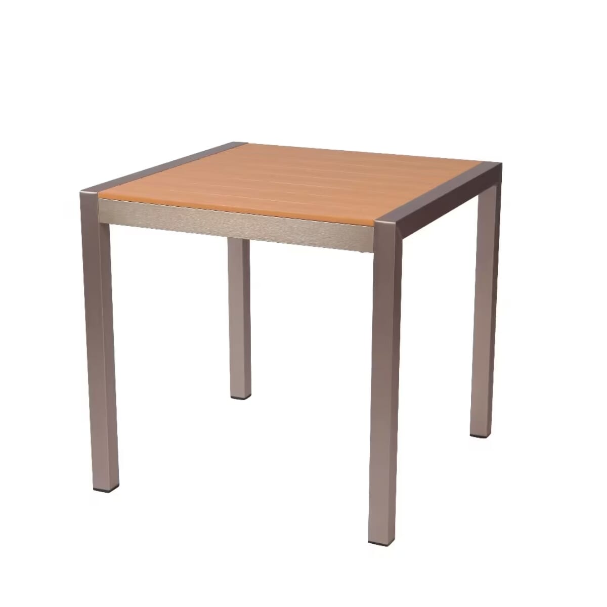 Aluminum Restaurant Table with Tan Synthetic Teak Slats (Standard Height, Multiple Sizes!)