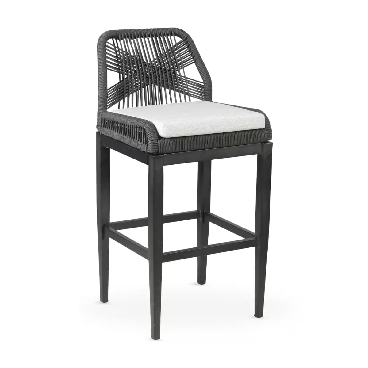 Trinidad Collection Black Frame Bar Stool in Grey Textaline Rope