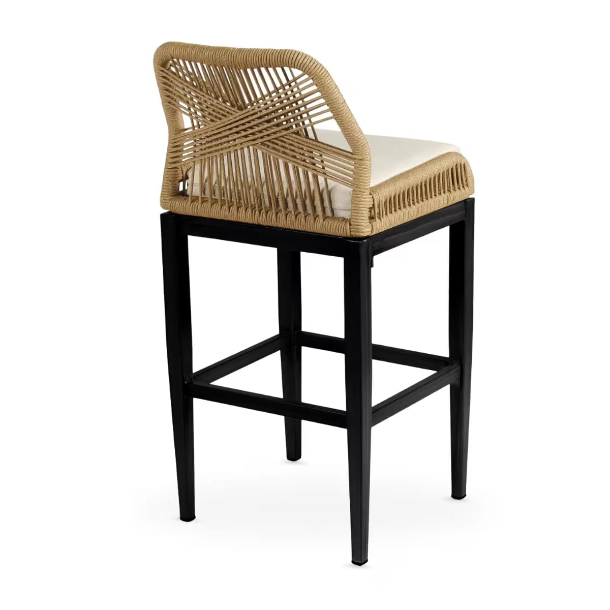 Trinidad Collection Black Frame Bar Stool in Tan Textaline Rope
