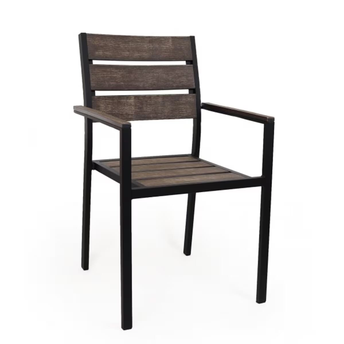 Caribbean Collection Black Frame Arm Chair with Brown Teak Wood Slats