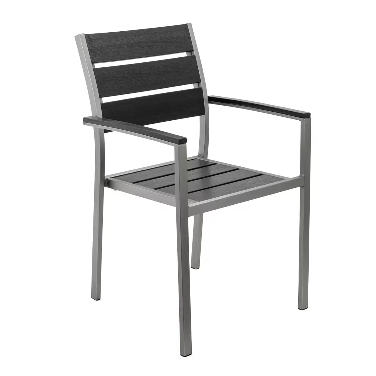 Caribbean Collection Silver Frame Arm Chair with Black Teak Wood Slats