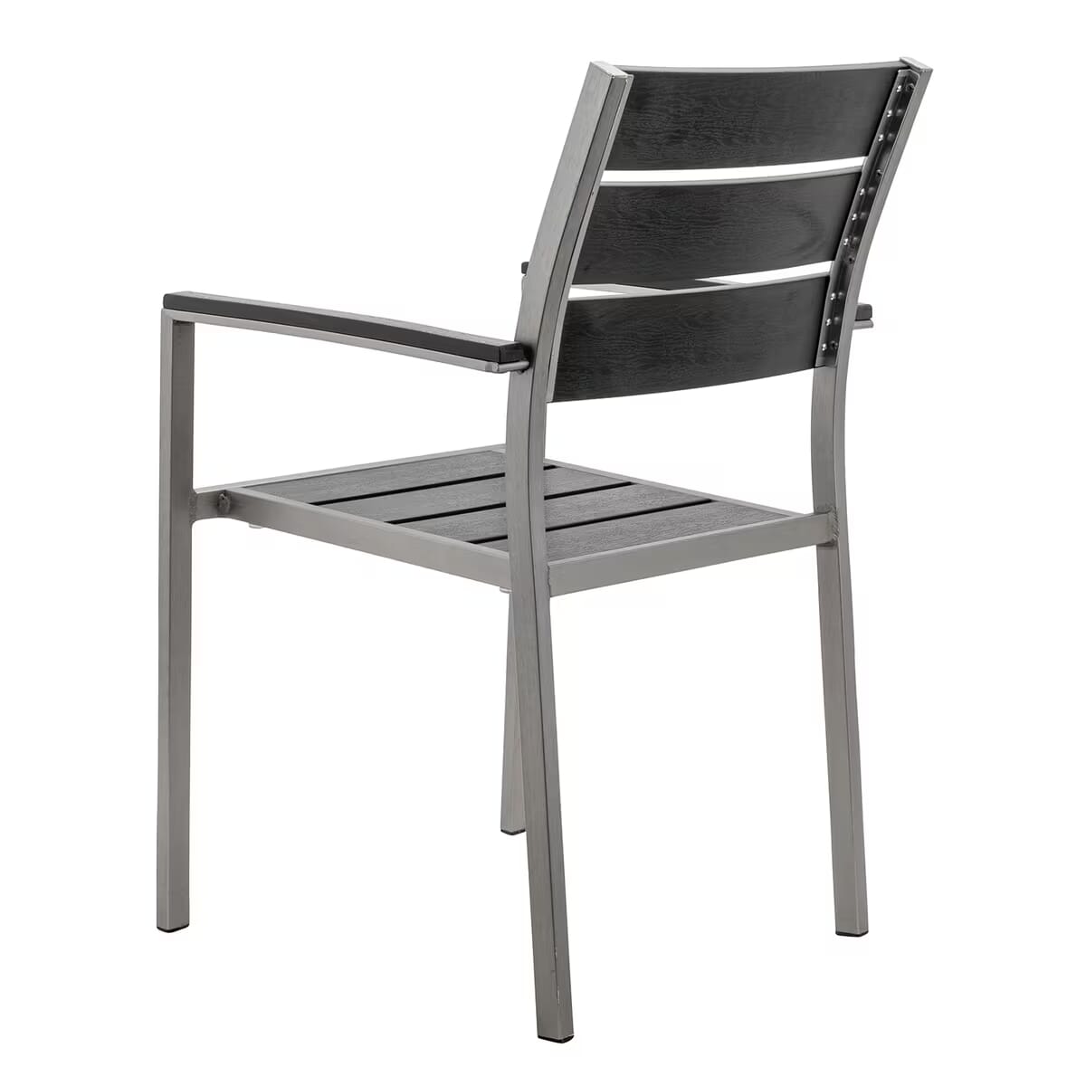 Caribbean Collection Silver Frame Arm Chair with Black Teak Wood Slats