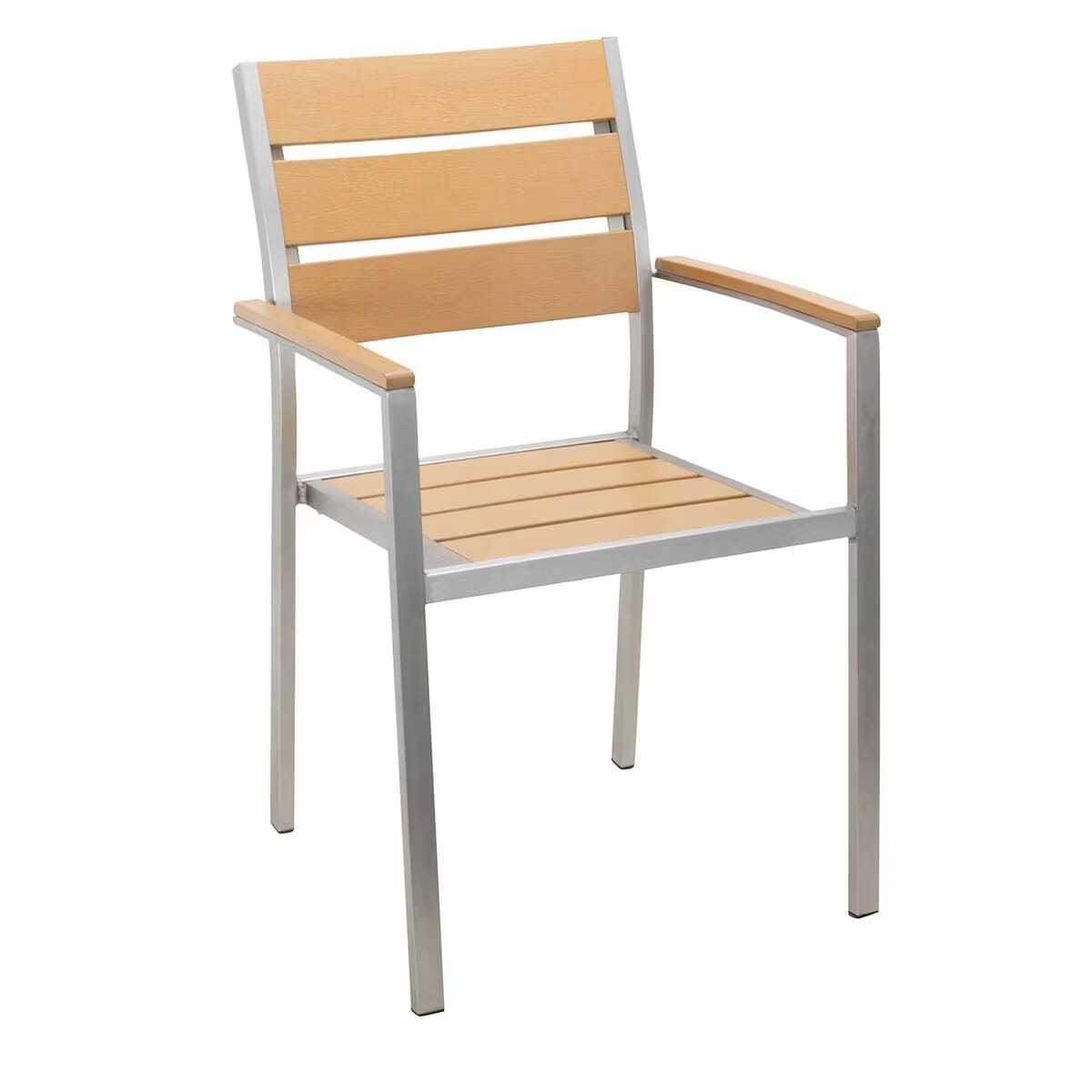 Caribbean Collection Silver Frame Arm Chair with Tan Teak Wood Slats