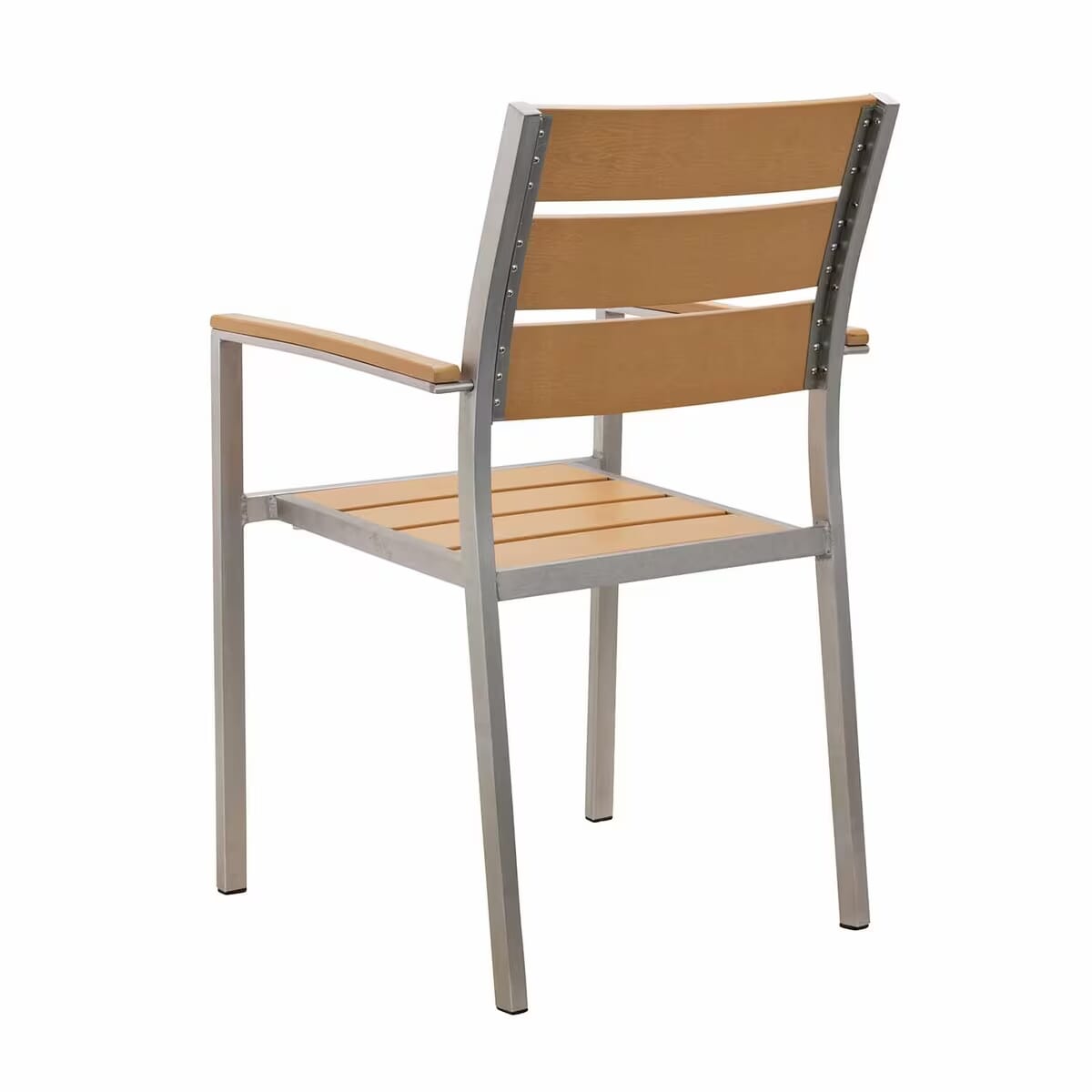 Caribbean Collection Silver Frame Arm Chair with Tan Teak Wood Slats