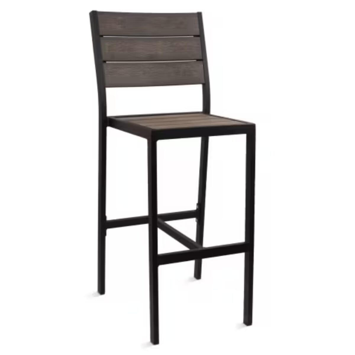 Caribbean Collection Black Frame Side Bar Stool with Brown Teak Wood Slats