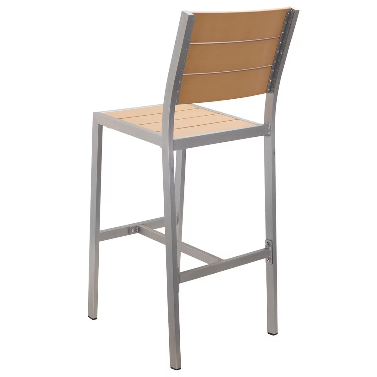 Caribbean Collection Silver Frame Side Bar Stool with Tan Teak Wood Slats