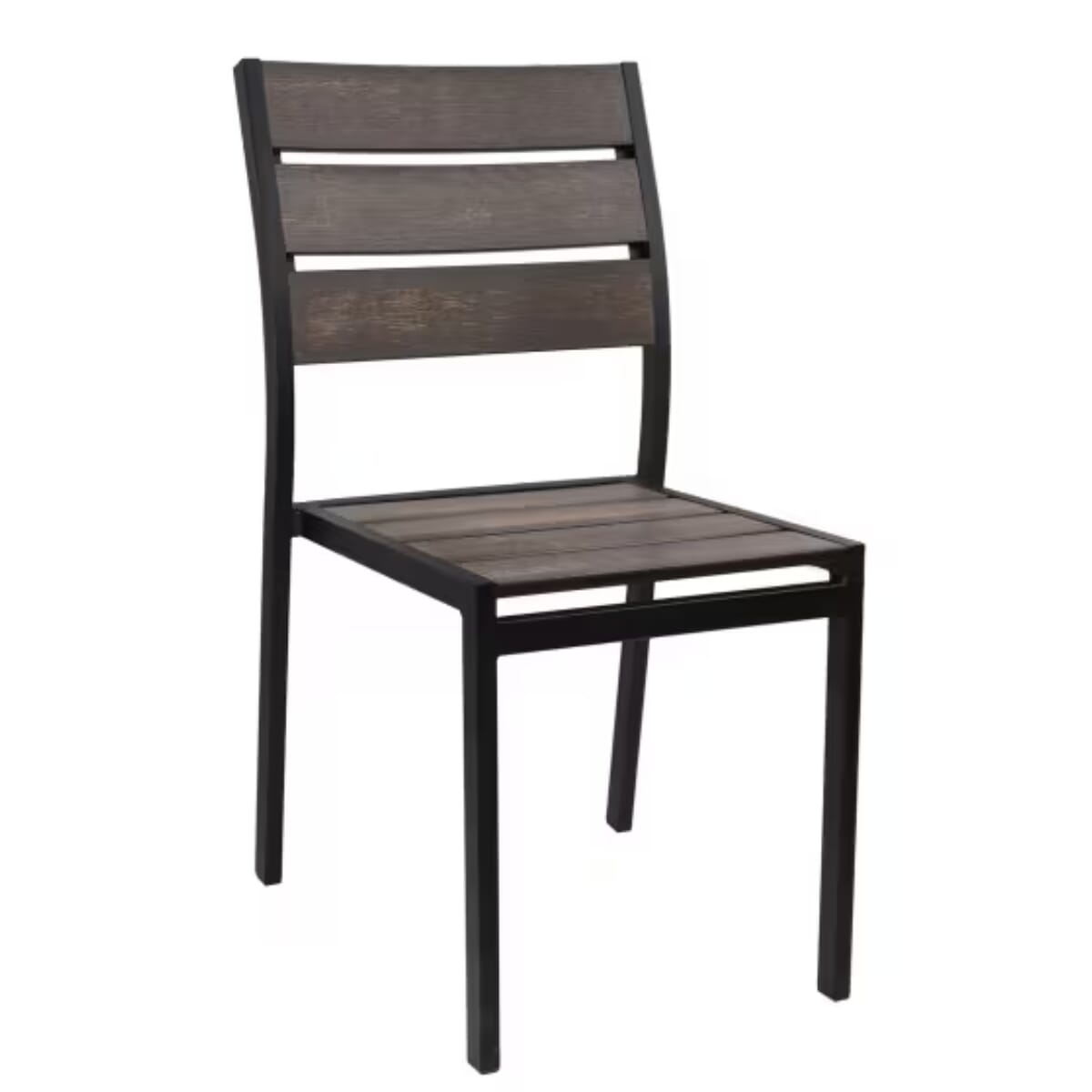 Caribbean Collection Black Frame Side Chair with Brown Teak Wood Slats